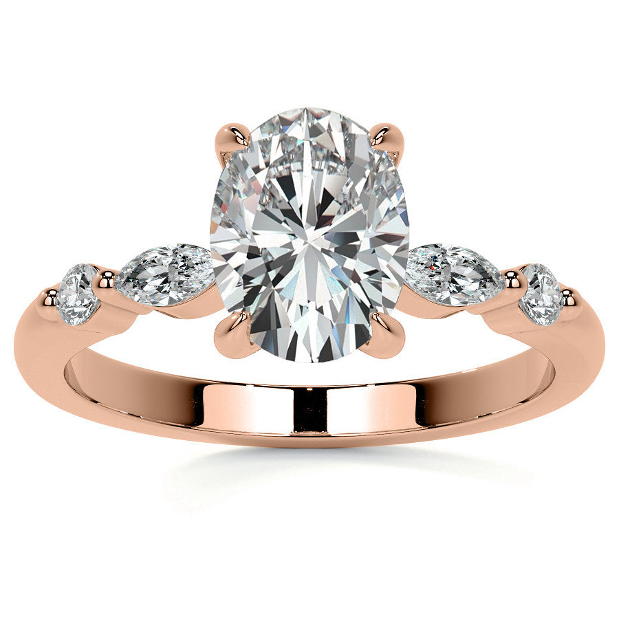 Single Prong Oval Scalloped Moissanite Engagement Ring