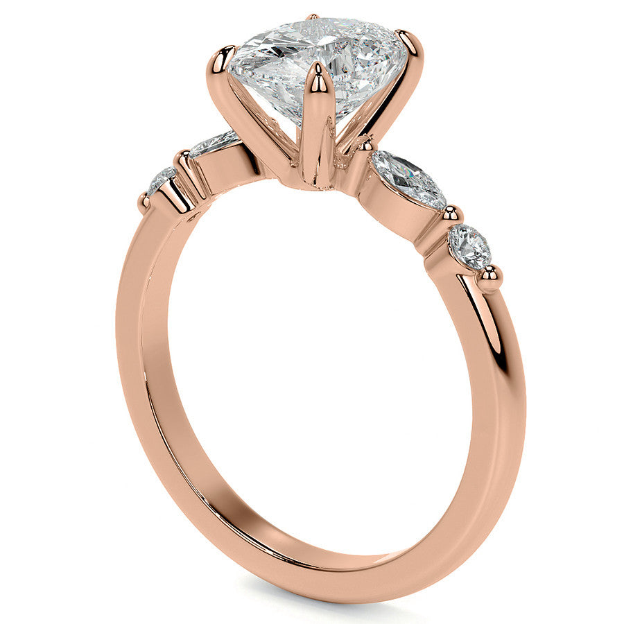 Single Prong Oval Scalloped Moissanite Engagement Ring