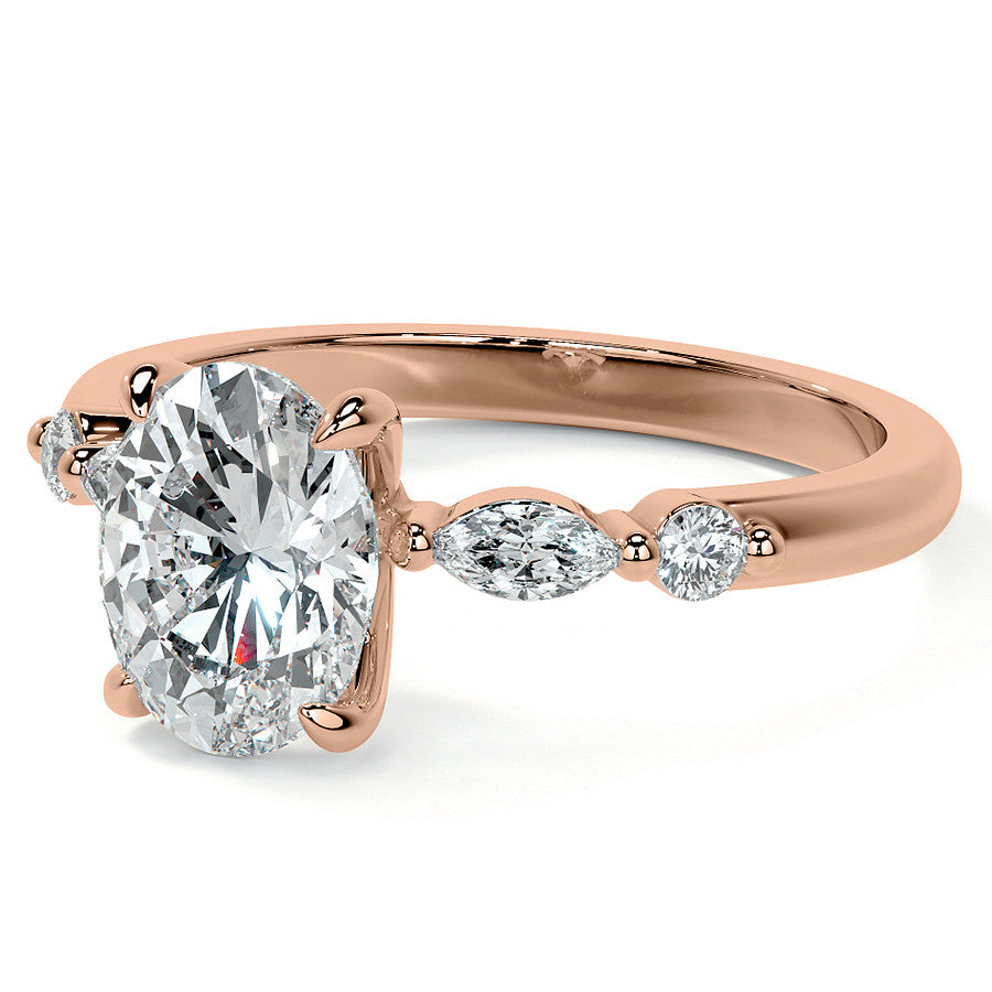 Single Prong Oval Scalloped Moissanite Engagement Ring