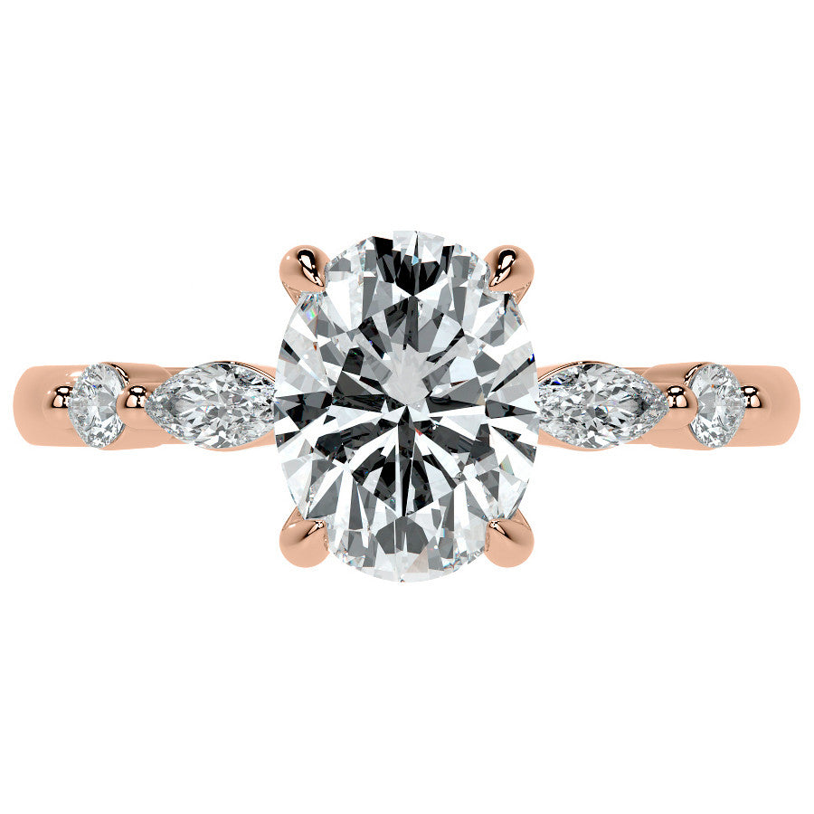 Single Prong Oval Scalloped Moissanite Engagement Ring