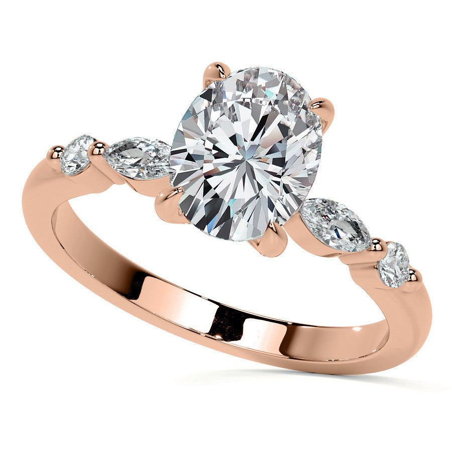 Single Prong Oval Scalloped Moissanite Engagement Ring