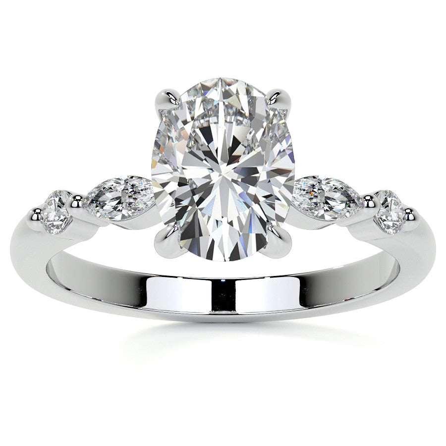 Single Prong Oval Scalloped Moissanite Engagement Ring