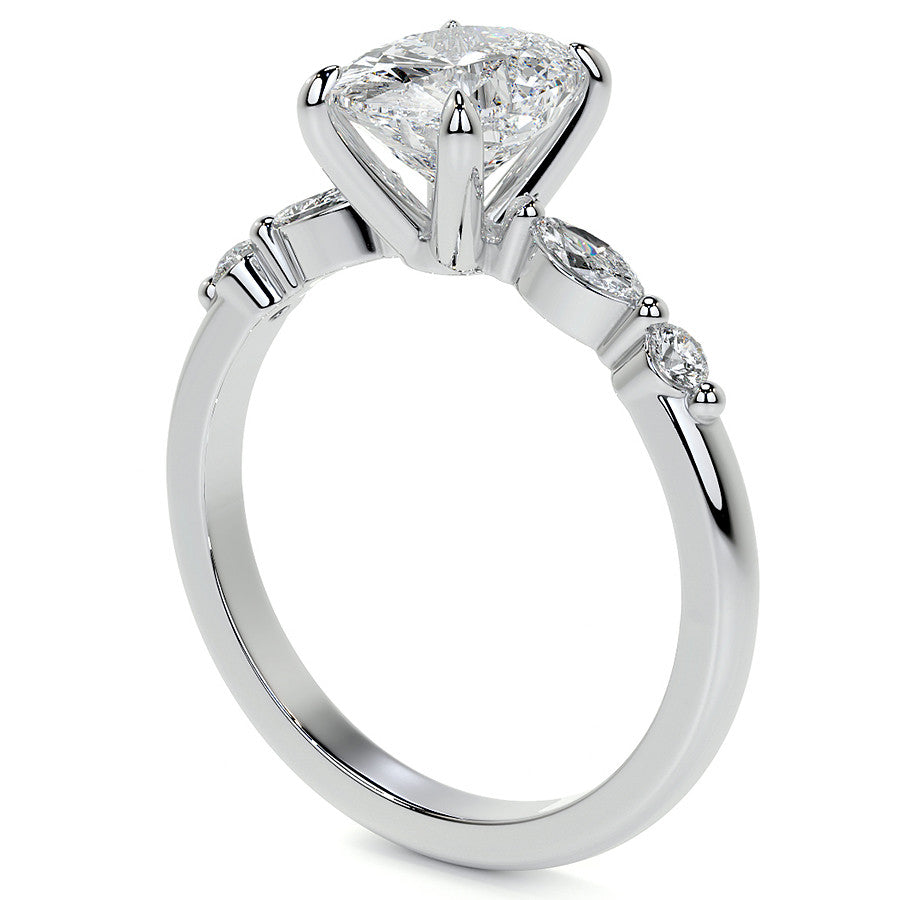 Single Prong Oval Scalloped Moissanite Engagement Ring
