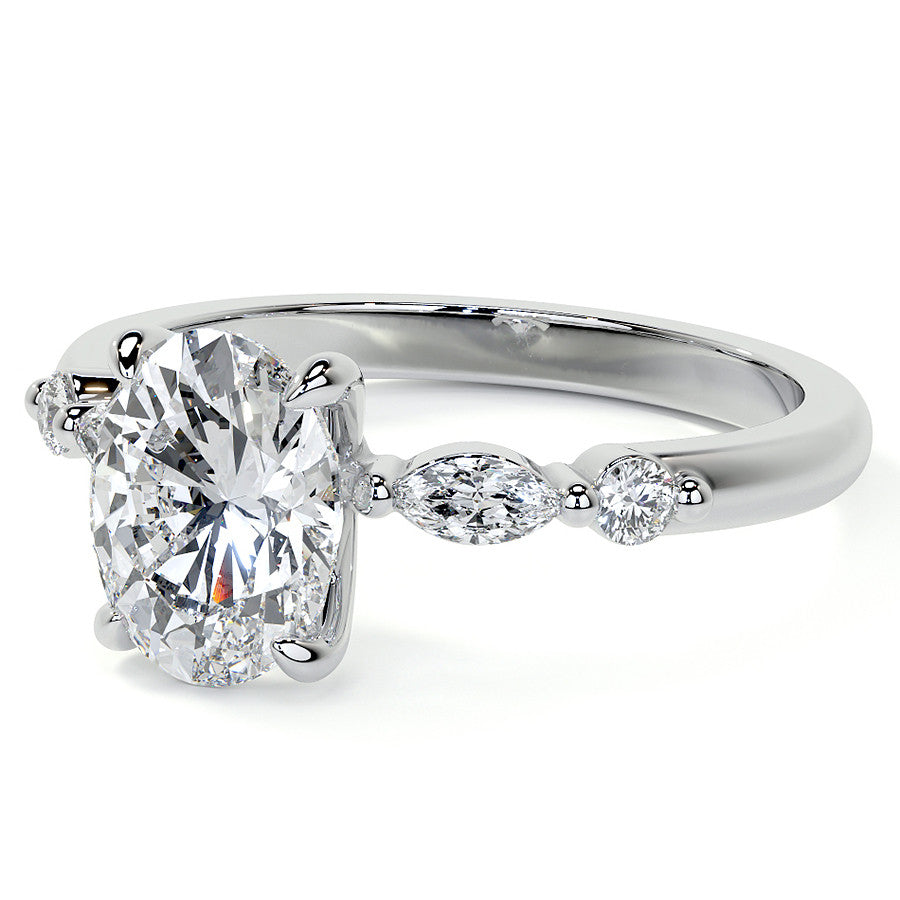 Single Prong Oval Scalloped Moissanite Engagement Ring