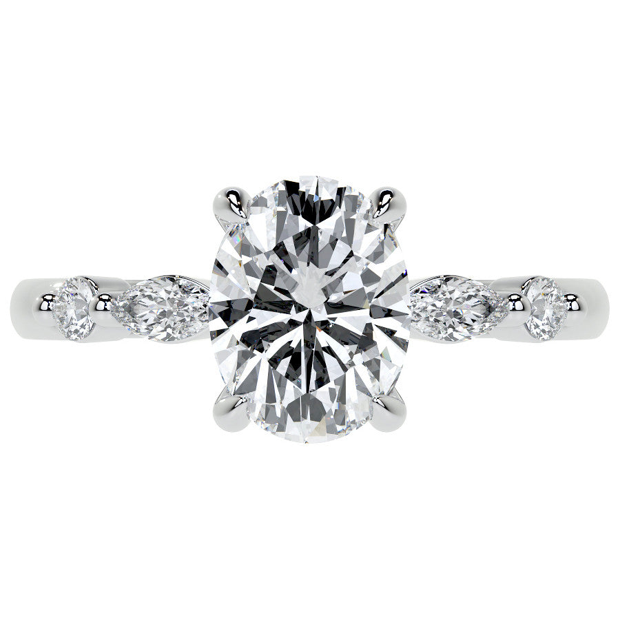 Single Prong Oval Scalloped Moissanite Engagement Ring