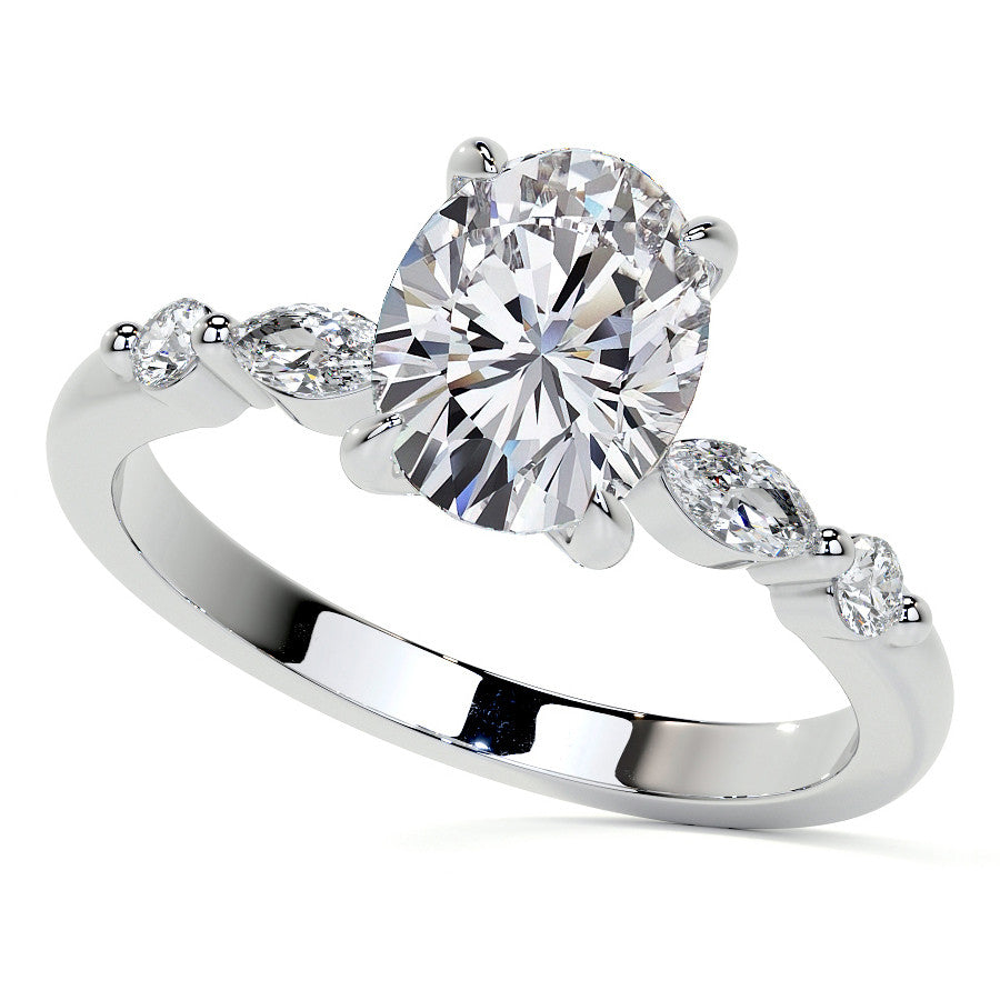 Single Prong Oval Scalloped Moissanite Engagement Ring