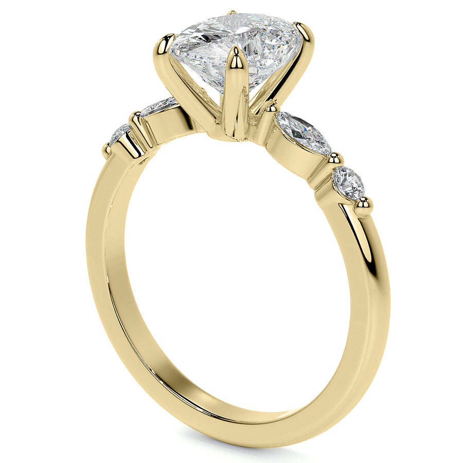 Single Prong Oval Scalloped Moissanite Engagement Ring