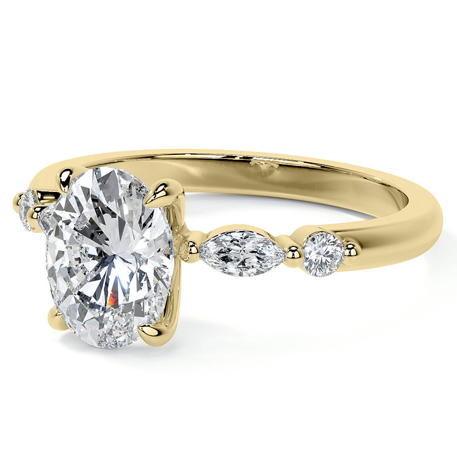 Single Prong Oval Scalloped Moissanite Engagement Ring