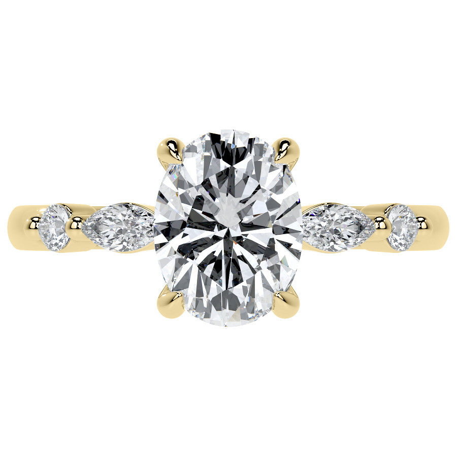 Single Prong Oval Scalloped Moissanite Engagement Ring