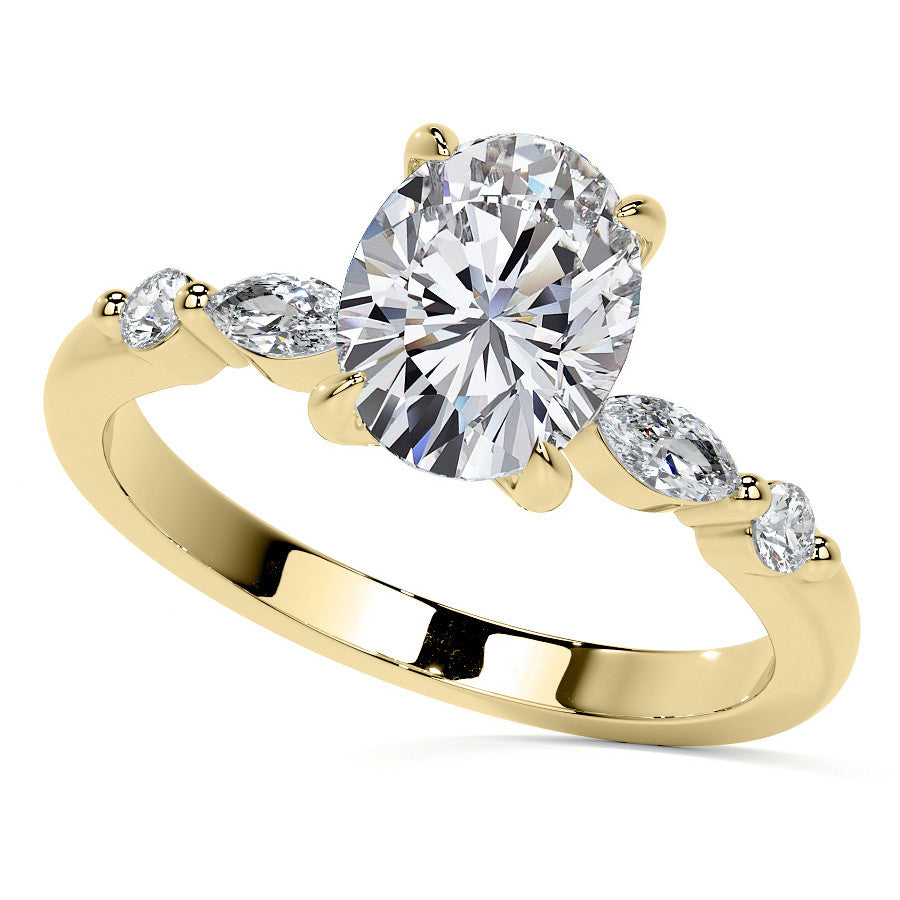 Single Prong Oval Scalloped Moissanite Engagement Ring