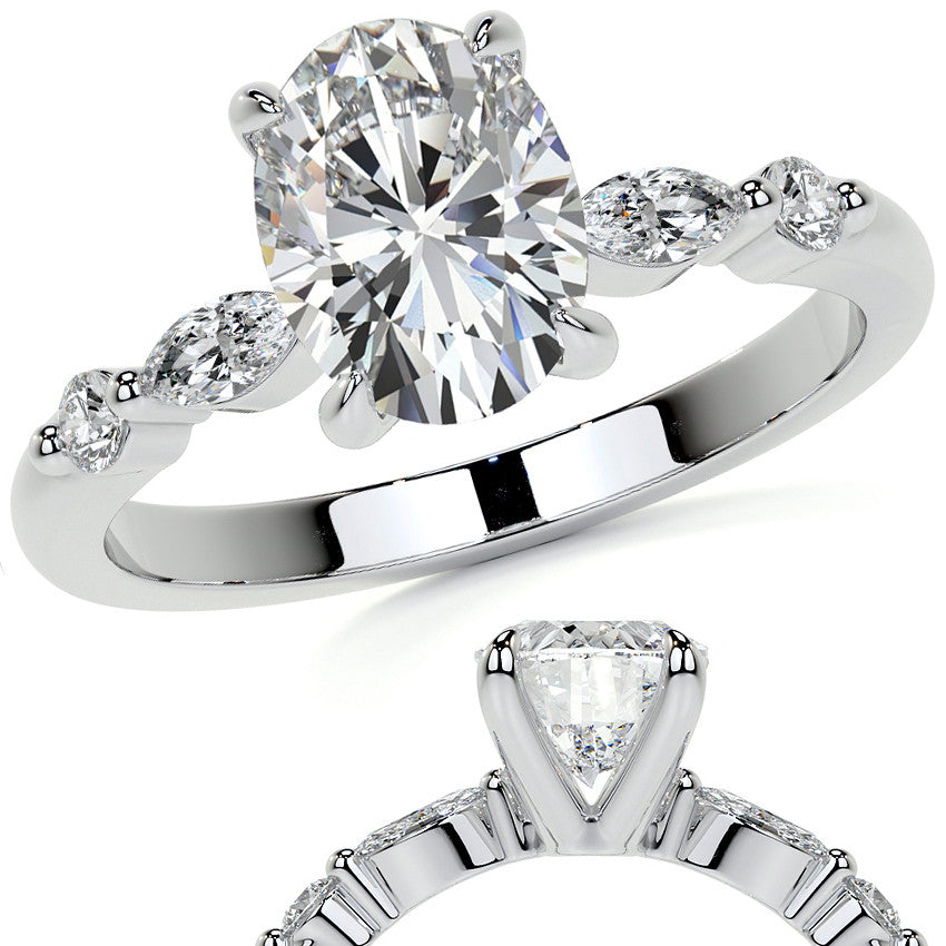 Single Prong Oval Scalloped Moissanite Engagement Ring
