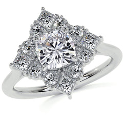 Cushion Petal Inspired Halo Moissanite Cathedral Engagement Ring