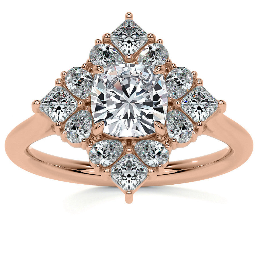Cushion Petal Inspired Halo Moissanite Cathedral Engagement Ring