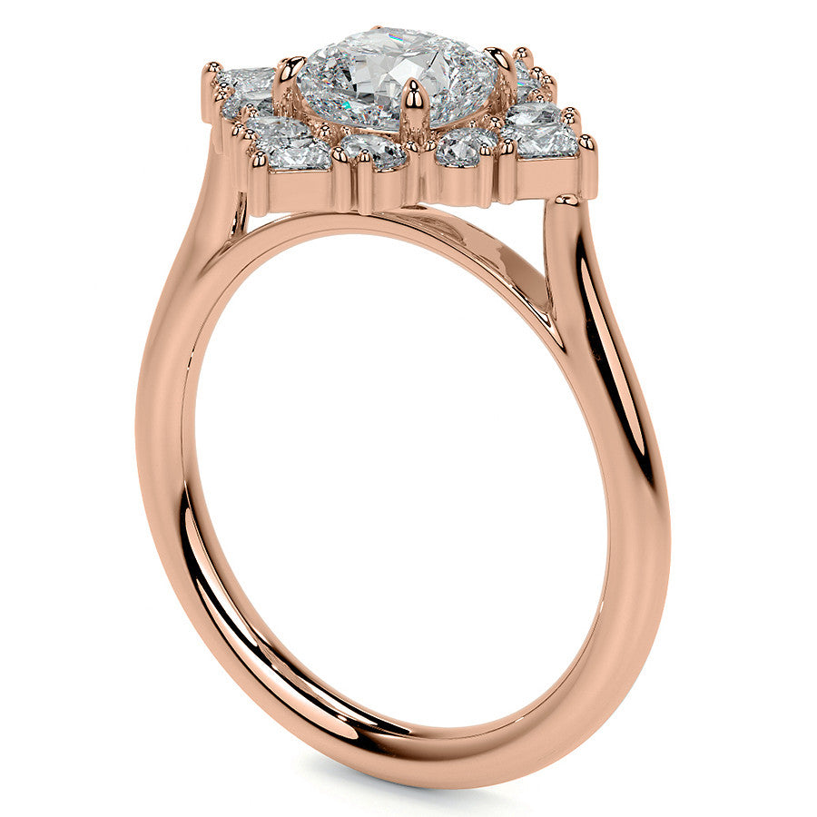 Cushion Petal Inspired Halo Moissanite Cathedral Engagement Ring