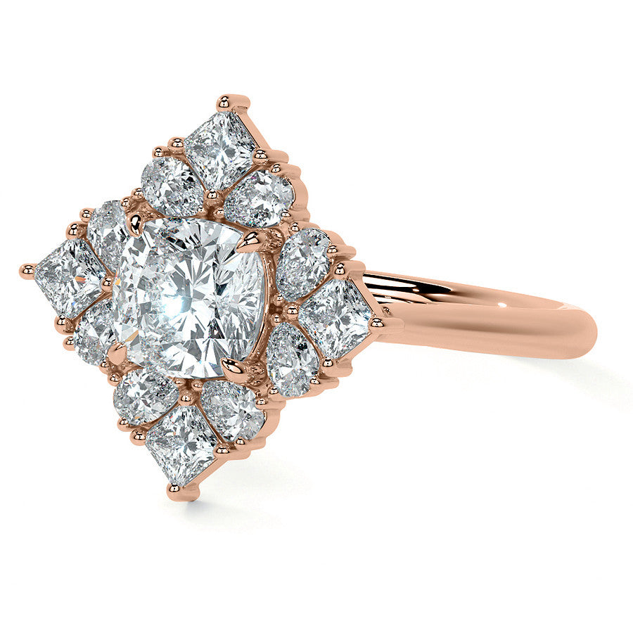Cushion Petal Inspired Halo Moissanite Cathedral Engagement Ring