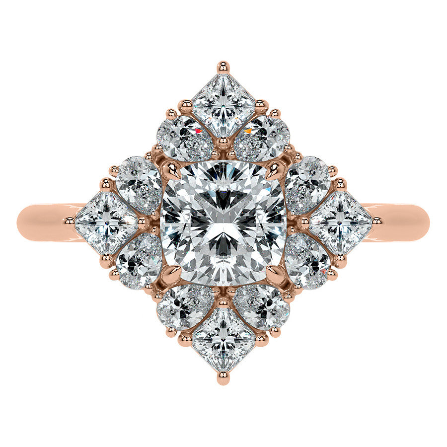 Cushion Petal Inspired Halo Moissanite Cathedral Engagement Ring
