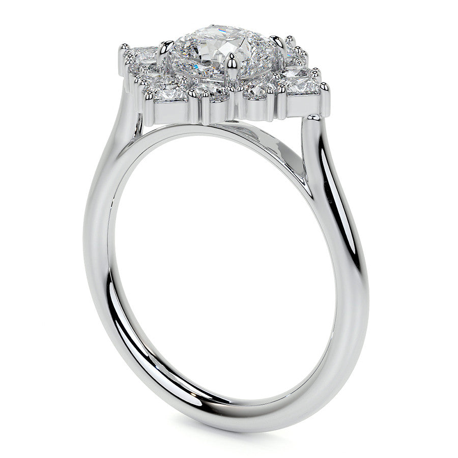 Cushion Petal Inspired Halo Moissanite Cathedral Engagement Ring