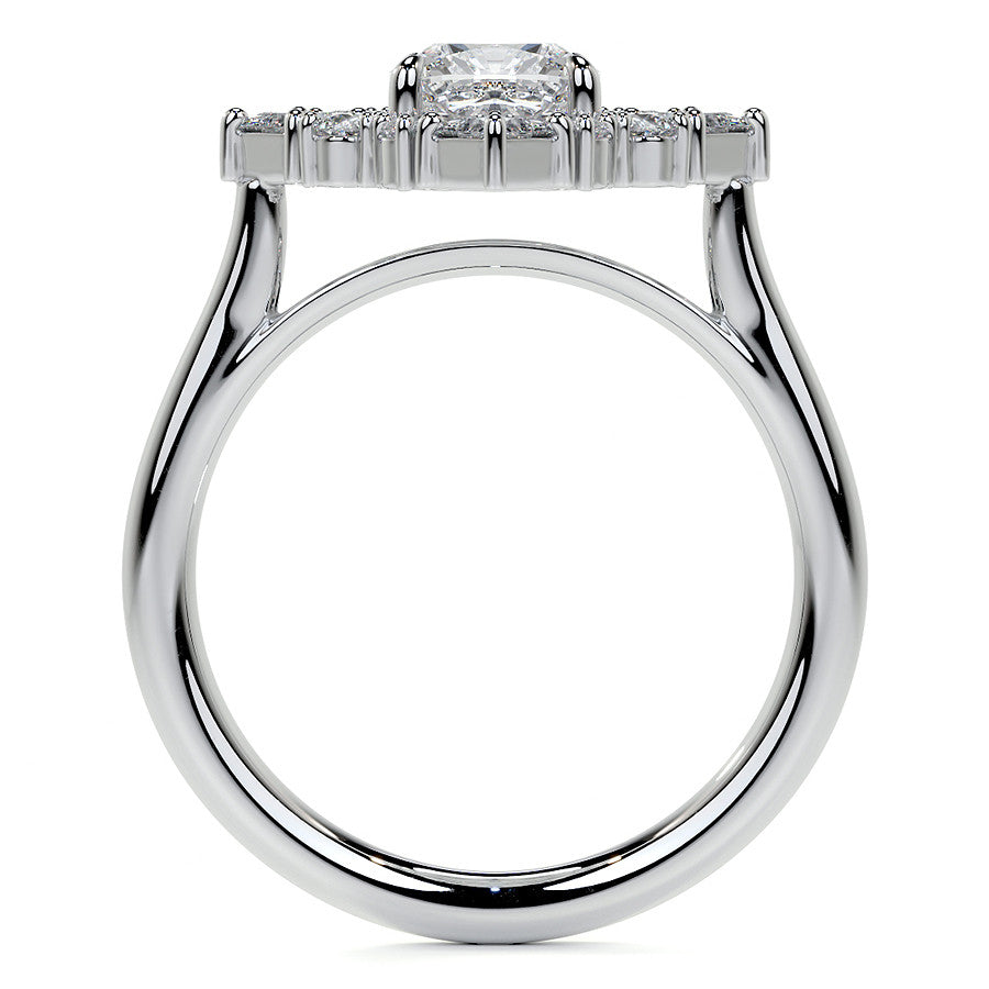 Cushion Petal Inspired Halo Moissanite Cathedral Engagement Ring