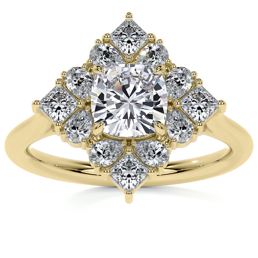 Cushion Petal Inspired Halo Moissanite Cathedral Engagement Ring