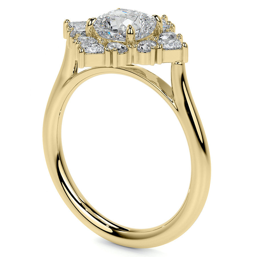 Cushion Petal Inspired Halo Moissanite Cathedral Engagement Ring