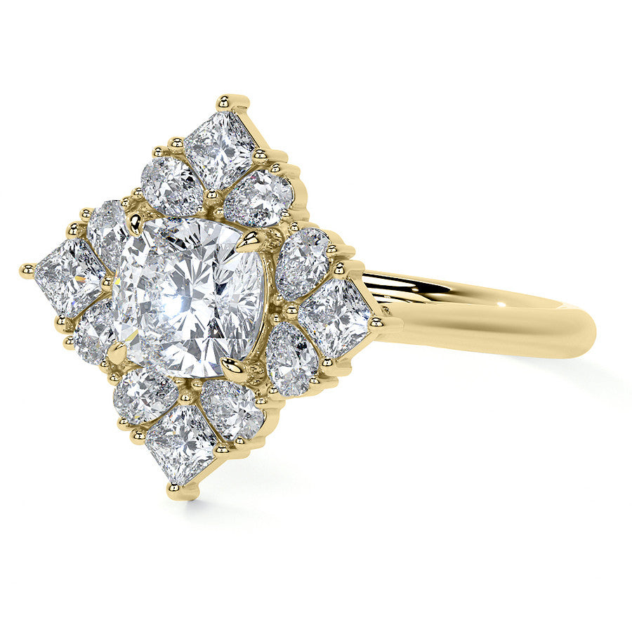 Cushion Petal Inspired Halo Moissanite Cathedral Engagement Ring