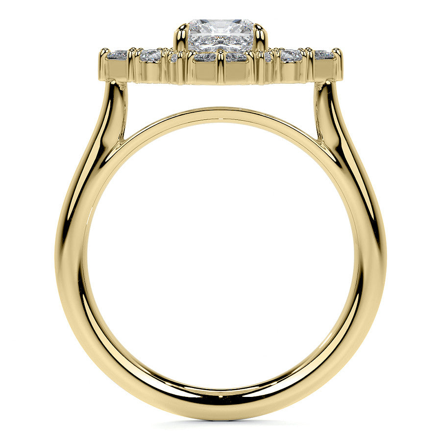 Cushion Petal Inspired Halo Moissanite Cathedral Engagement Ring