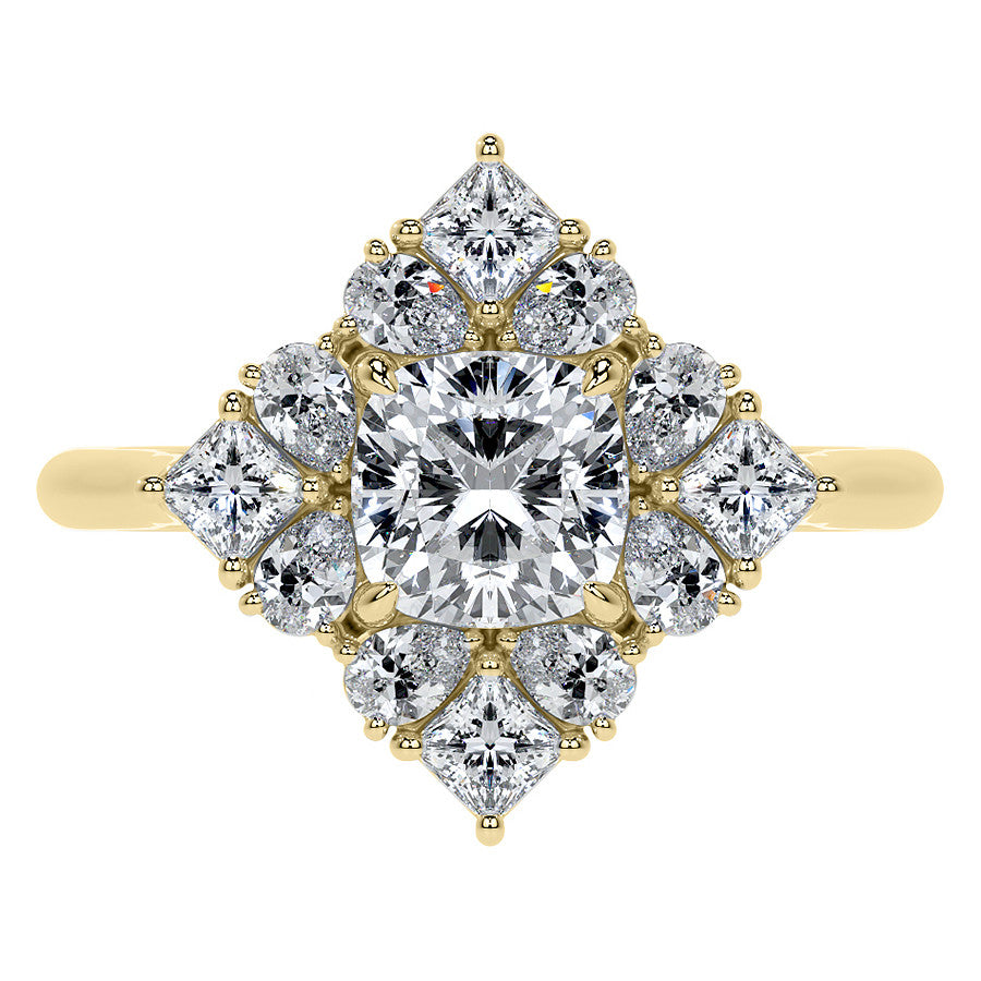 Cushion Petal Inspired Halo Moissanite Cathedral Engagement Ring