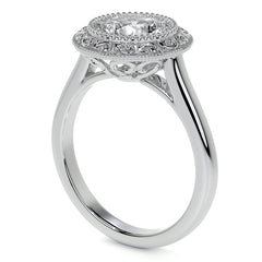 Round Engraved Halo Moissanite Engagement Ring with Milgrain