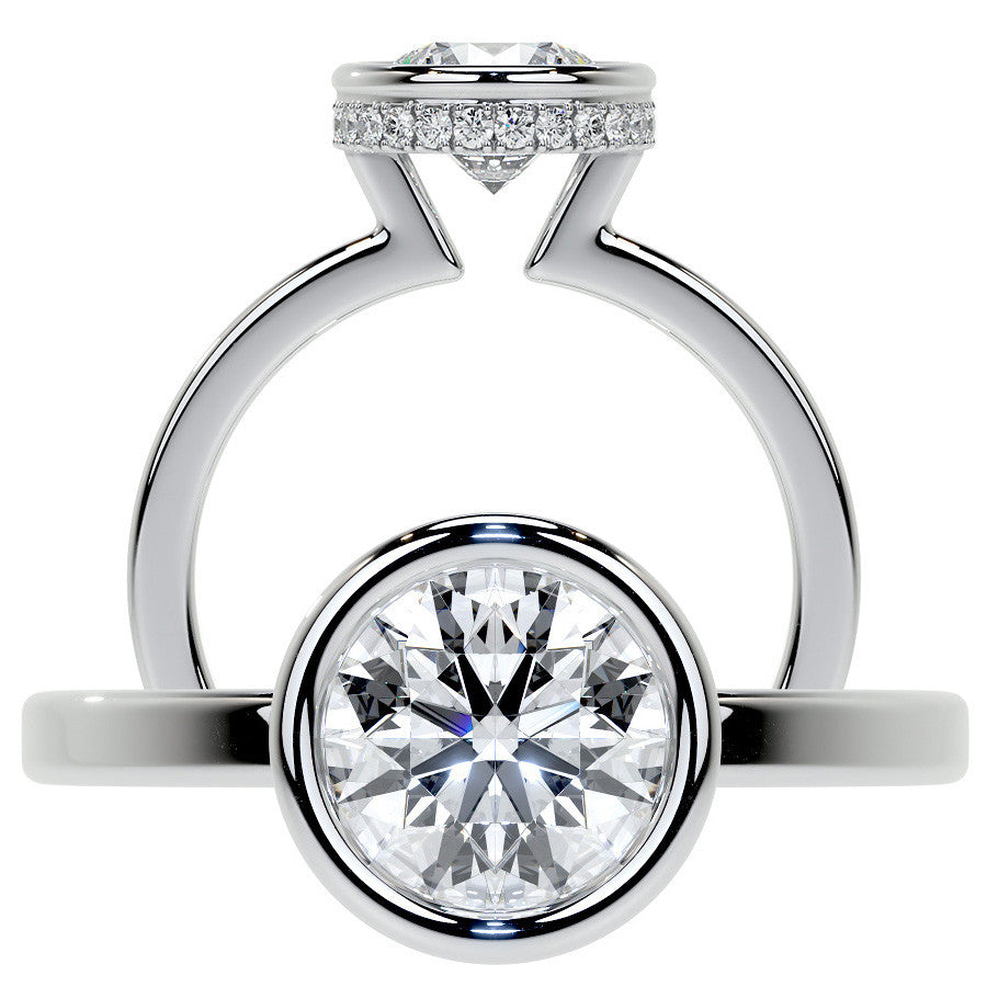 Bezel Set Round Brilliant Moissanite Engagement Ring with Hidden Halo