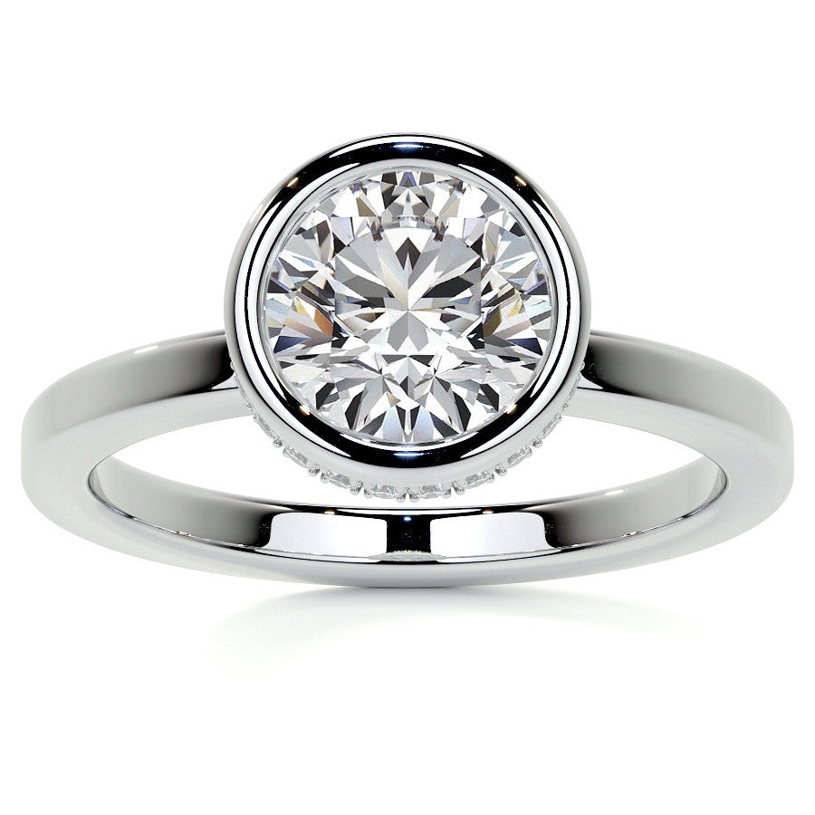 Bezel Set Round Brilliant Moissanite Engagement Ring with Hidden Halo