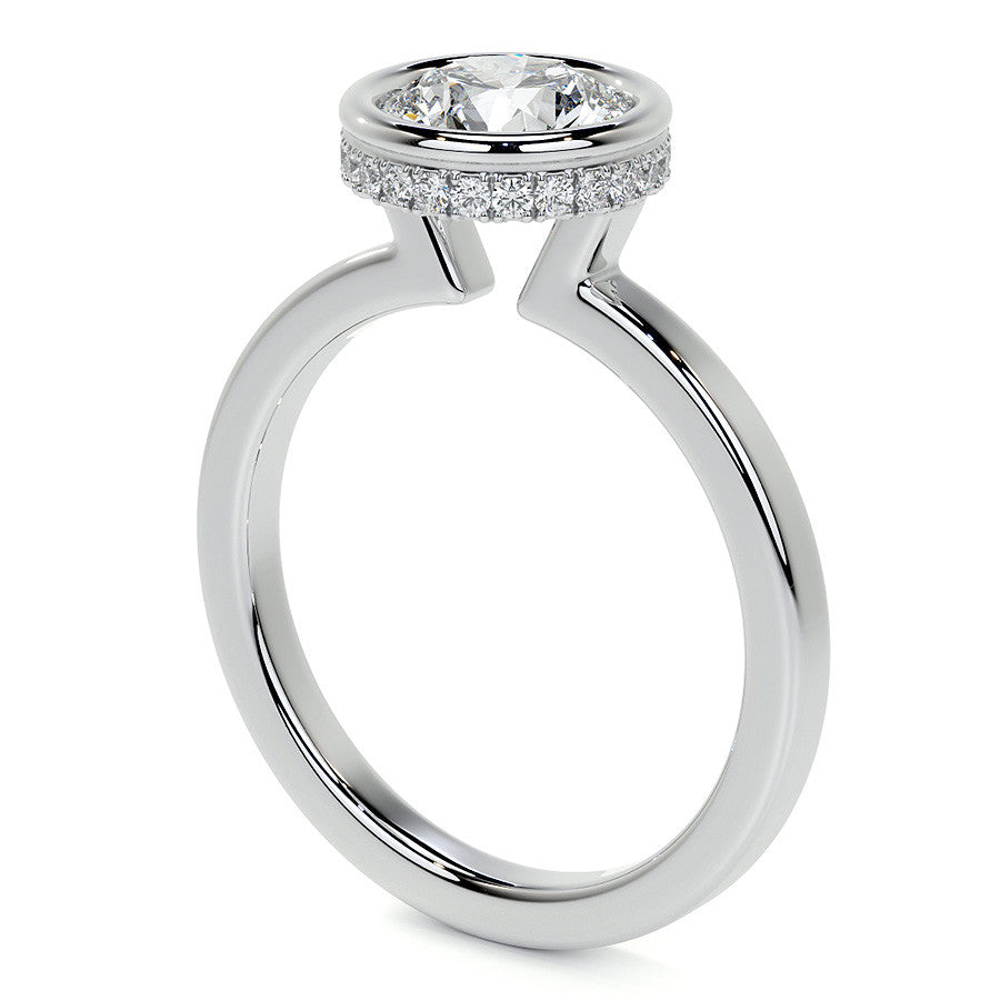 Bezel Set Round Brilliant Moissanite Engagement Ring with Hidden Halo