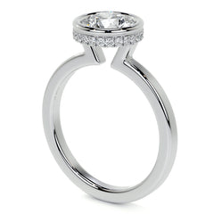 Bezel Set Round Brilliant Moissanite Engagement Ring with Hidden Halo