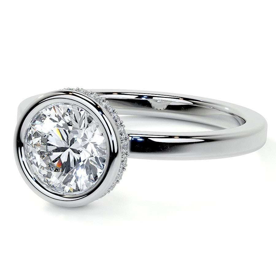 Bezel Set Round Brilliant Moissanite Engagement Ring with Hidden Halo