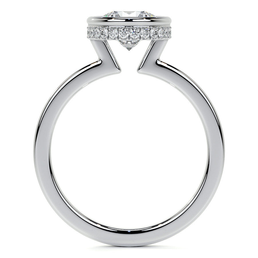 Bezel Set Round Brilliant Moissanite Engagement Ring with Hidden Halo