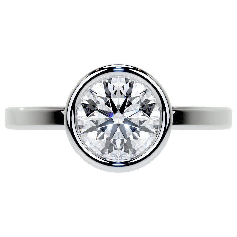 Bezel Set Round Brilliant Moissanite Engagement Ring with Hidden Halo