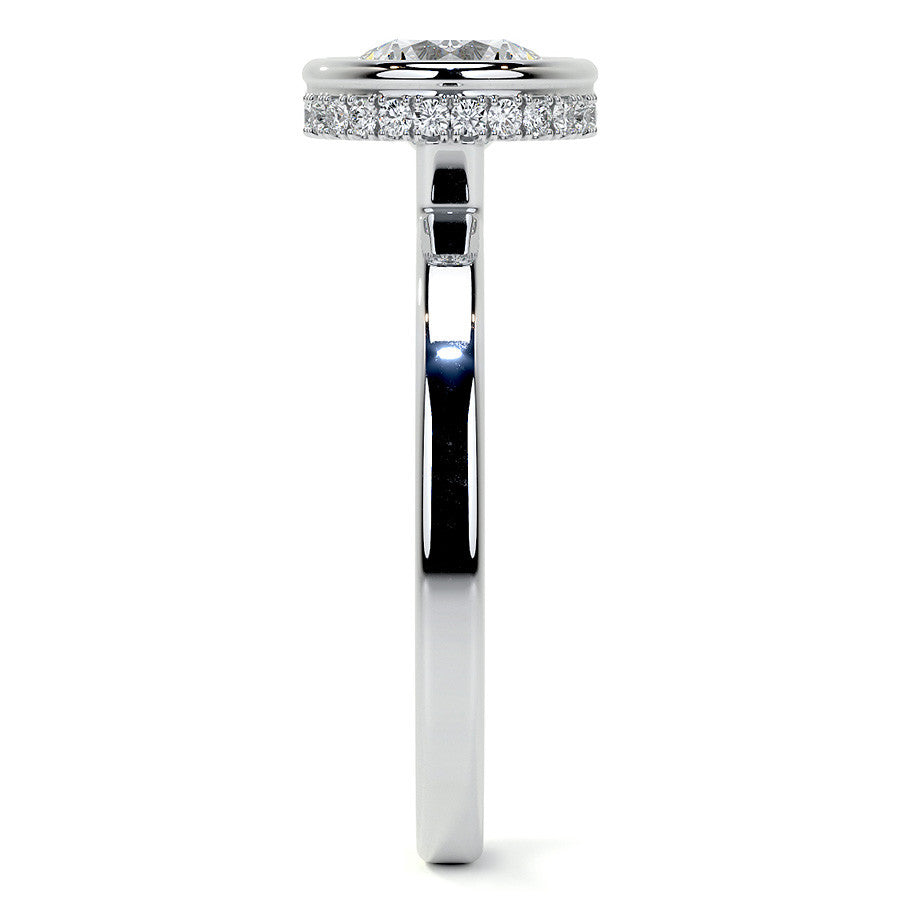 Bezel Set Round Brilliant Moissanite Engagement Ring with Hidden Halo