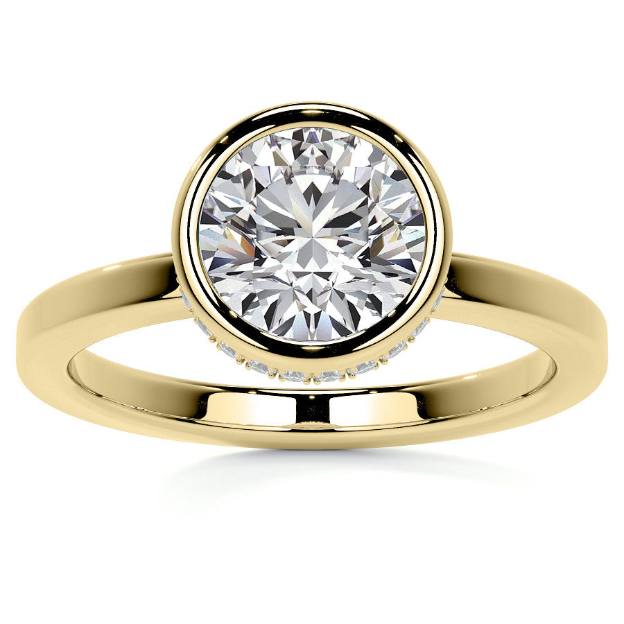 Bezel Set Round Brilliant Moissanite Engagement Ring with Hidden Halo