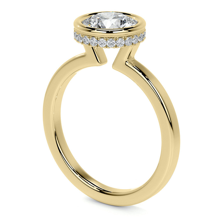 Bezel Set Round Brilliant Moissanite Engagement Ring with Hidden Halo