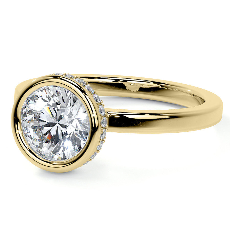 Bezel Set Round Brilliant Moissanite Engagement Ring with Hidden Halo