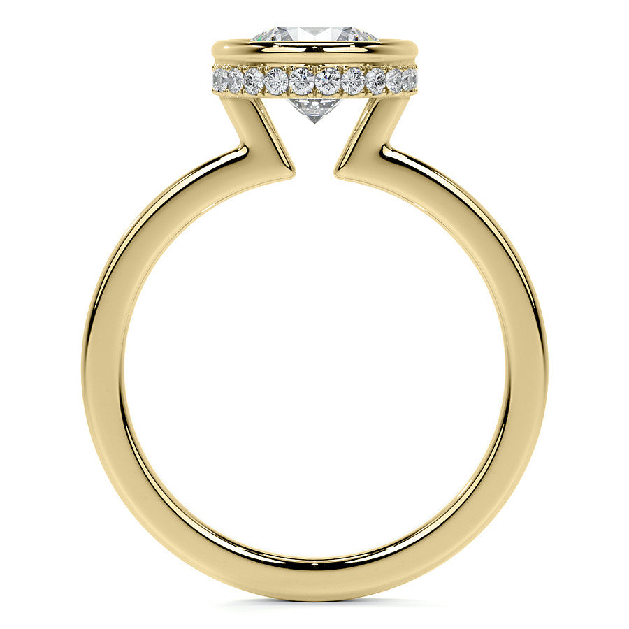 Bezel Set Round Brilliant Moissanite Engagement Ring with Hidden Halo