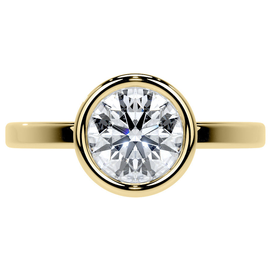 Bezel Set Round Brilliant Moissanite Engagement Ring with Hidden Halo