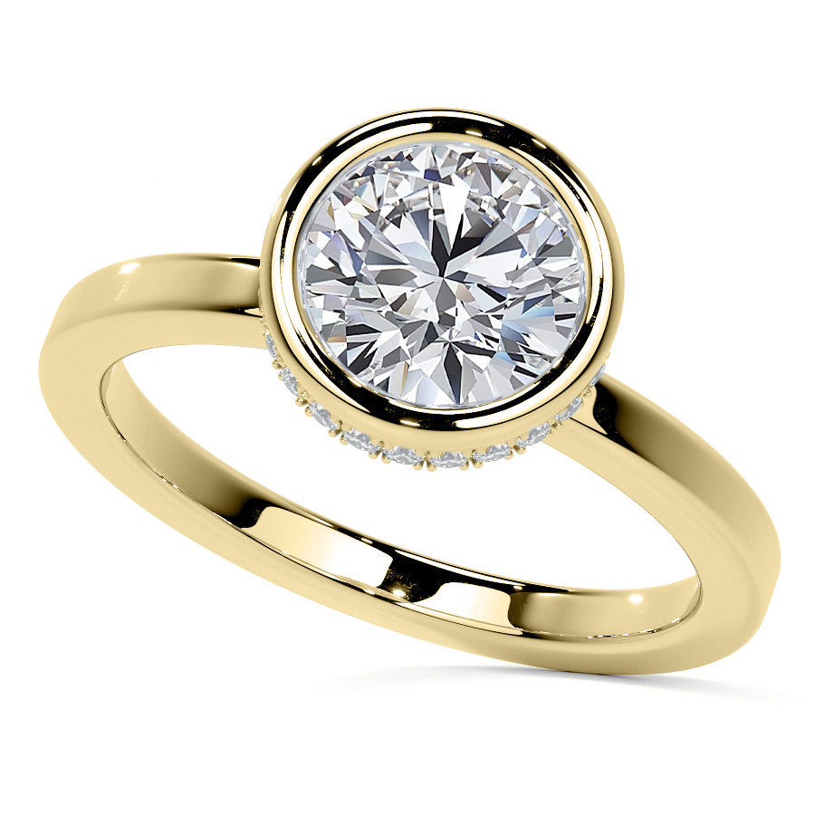 Bezel Set Round Brilliant Moissanite Engagement Ring with Hidden Halo