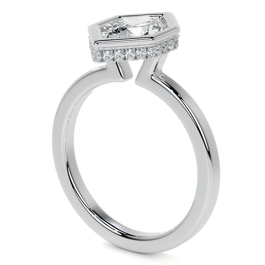 Bezel Set Duchess Marquise Moissanite Engagement Ring with Hidden