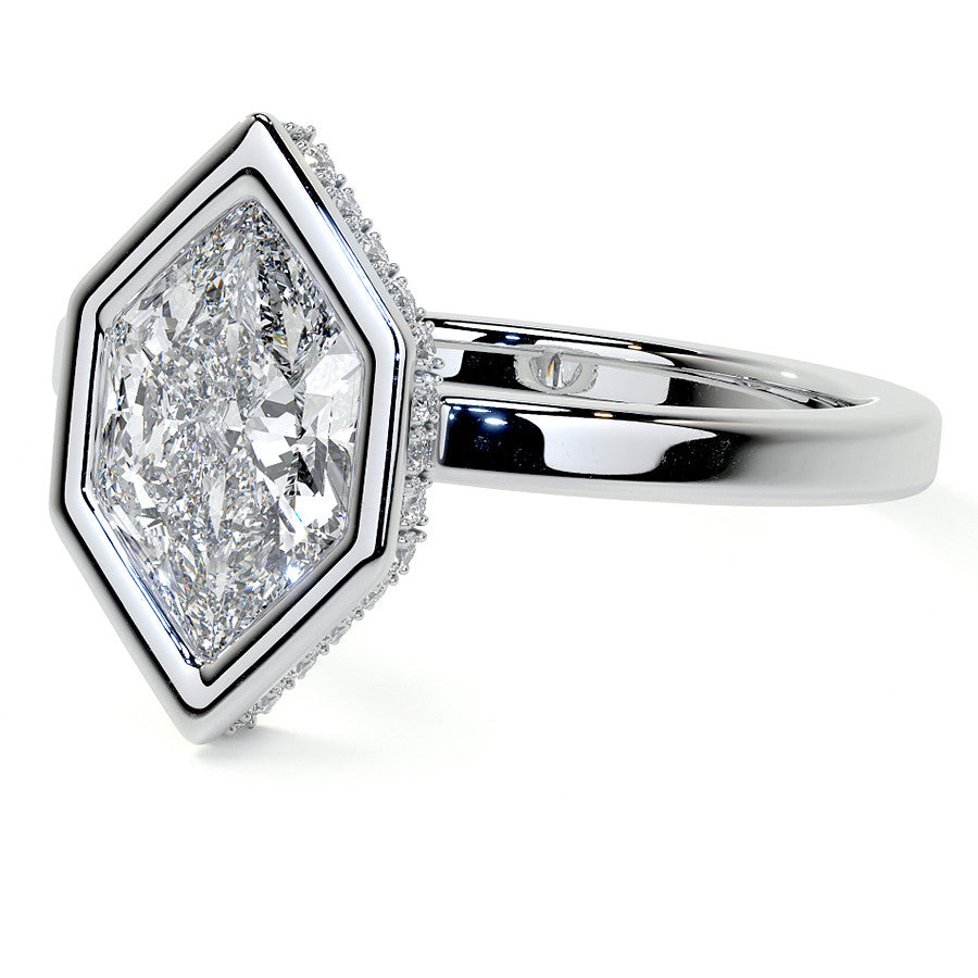 Bezel Set Duchess Marquise Moissanite Engagement Ring with Hidden