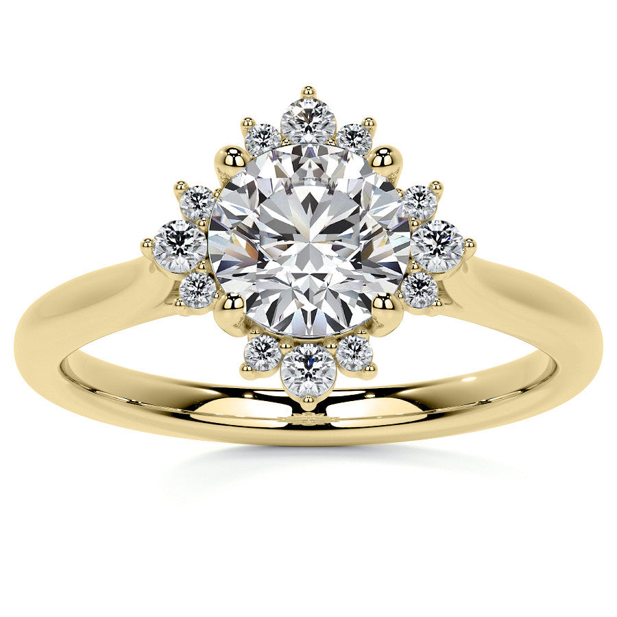 Cluster Style Halo Round Brilliant Moissanite Cathedral Engagement Ring