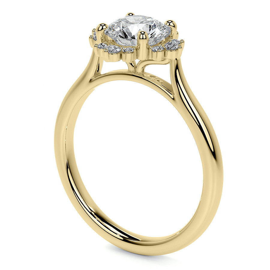 Cluster Style Halo Round Brilliant Moissanite Cathedral Engagement Ring