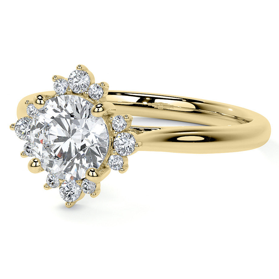 Cluster Style Halo Round Brilliant Moissanite Cathedral Engagement Ring