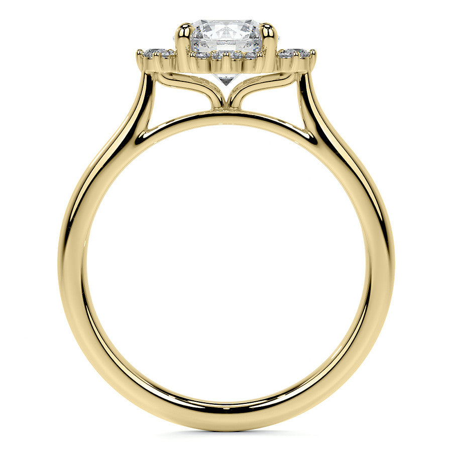 Cluster Style Halo Round Brilliant Moissanite Cathedral Engagement Ring