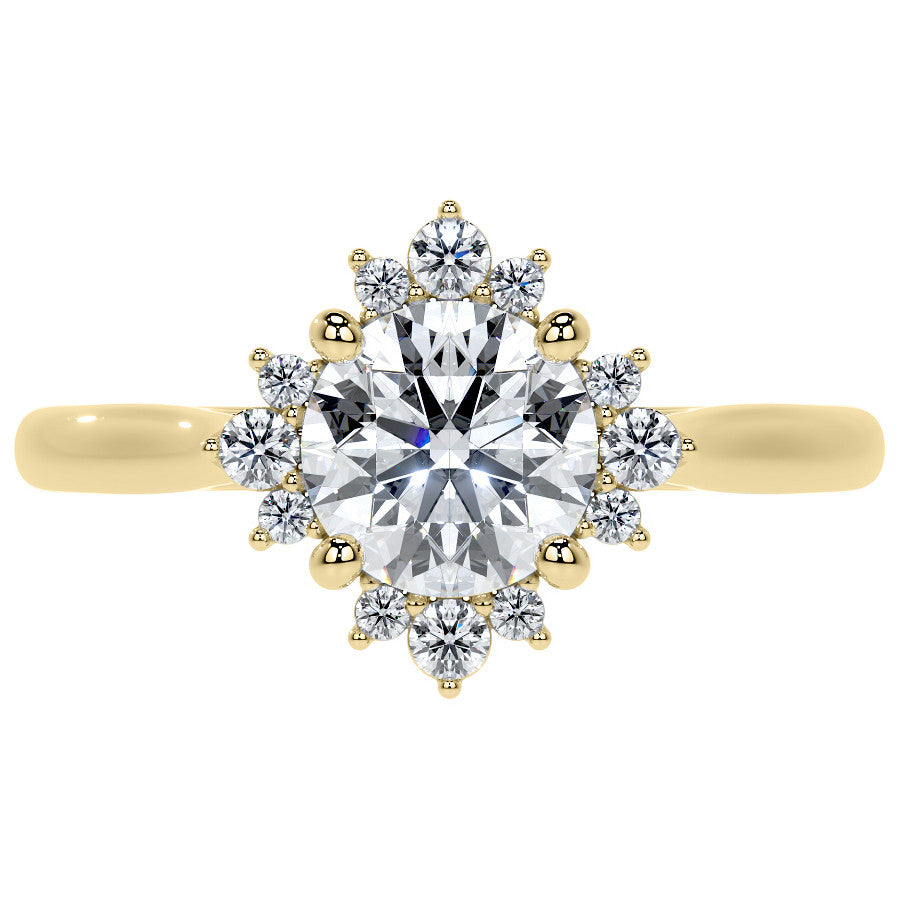 Cluster Style Halo Round Brilliant Moissanite Cathedral Engagement Ring