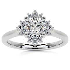 Cluster Style Halo Round Brilliant Moissanite Cathedral Engagement Ring